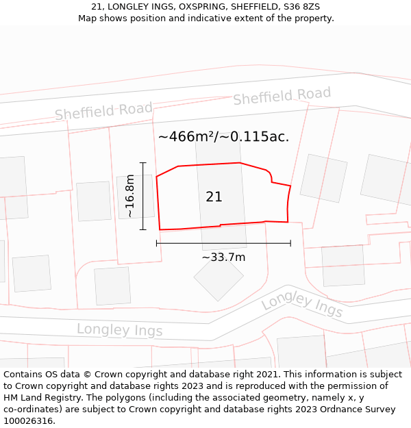 21, LONGLEY INGS, OXSPRING, SHEFFIELD, S36 8ZS: Plot and title map