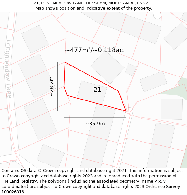 21, LONGMEADOW LANE, HEYSHAM, MORECAMBE, LA3 2FH: Plot and title map