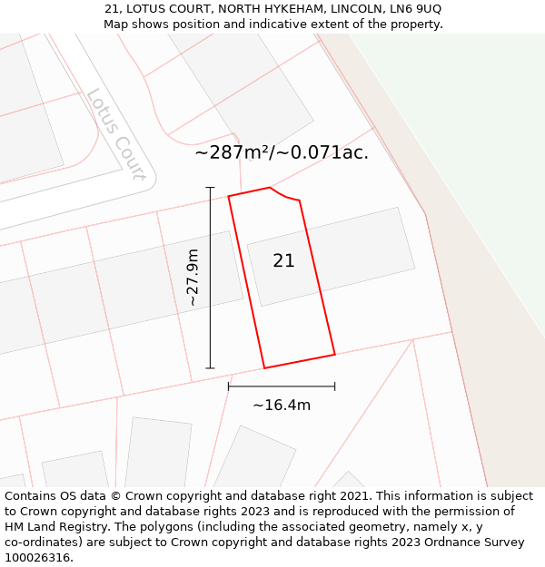 21, LOTUS COURT, NORTH HYKEHAM, LINCOLN, LN6 9UQ: Plot and title map