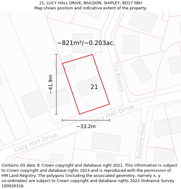 21, LUCY HALL DRIVE, BAILDON, SHIPLEY, BD17 5BH: Plot and title map