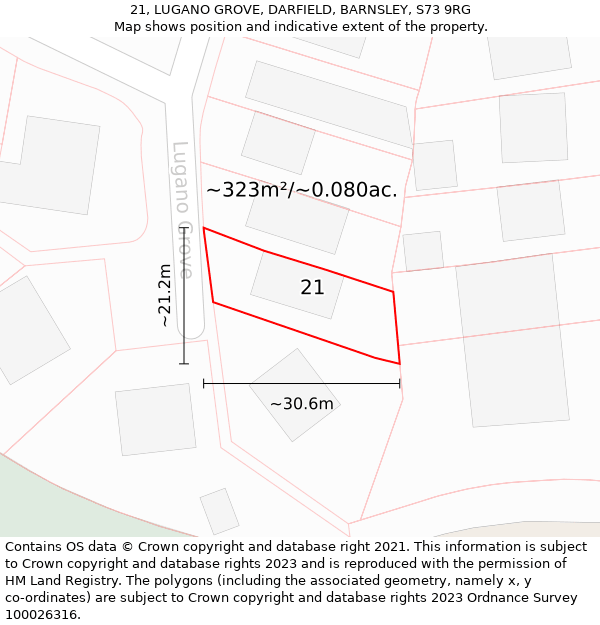 21, LUGANO GROVE, DARFIELD, BARNSLEY, S73 9RG: Plot and title map