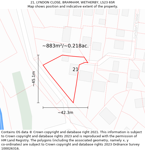 21, LYNDON CLOSE, BRAMHAM, WETHERBY, LS23 6SR: Plot and title map