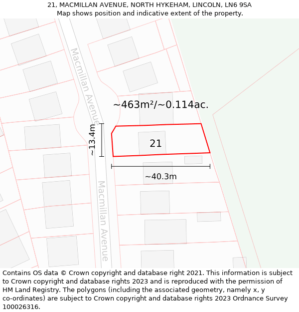 21, MACMILLAN AVENUE, NORTH HYKEHAM, LINCOLN, LN6 9SA: Plot and title map