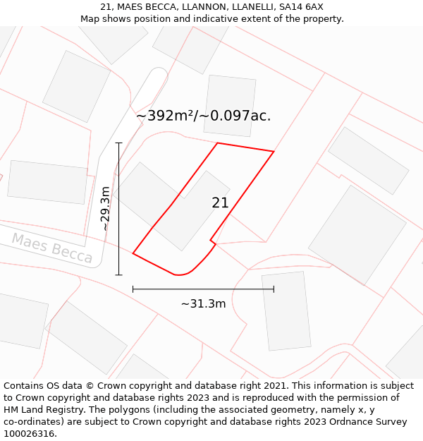 21, MAES BECCA, LLANNON, LLANELLI, SA14 6AX: Plot and title map