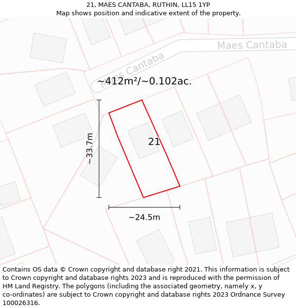 21, MAES CANTABA, RUTHIN, LL15 1YP: Plot and title map