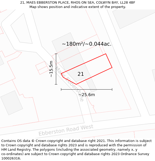 21, MAES EBBERSTON PLACE, RHOS ON SEA, COLWYN BAY, LL28 4BF: Plot and title map