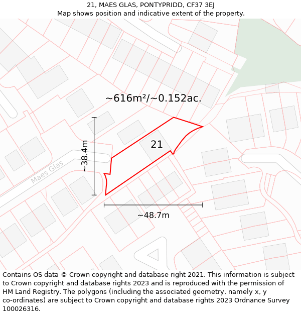 21, MAES GLAS, PONTYPRIDD, CF37 3EJ: Plot and title map