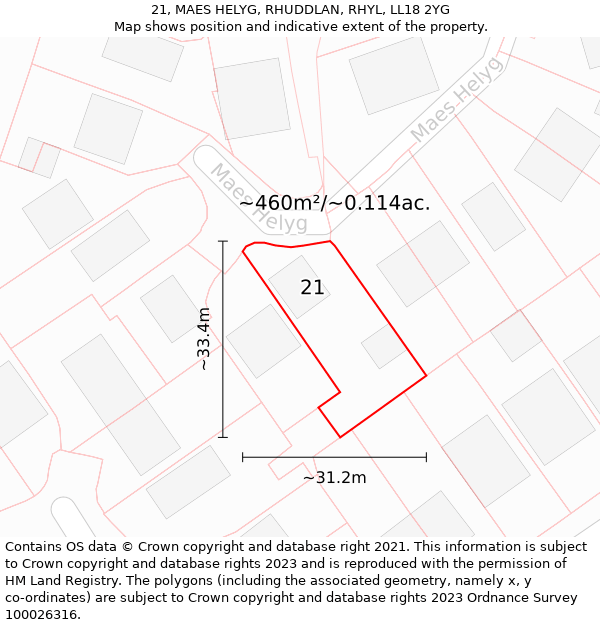 21, MAES HELYG, RHUDDLAN, RHYL, LL18 2YG: Plot and title map