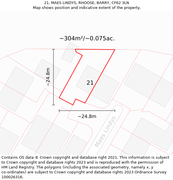 21, MAES LINDYS, RHOOSE, BARRY, CF62 3LN: Plot and title map