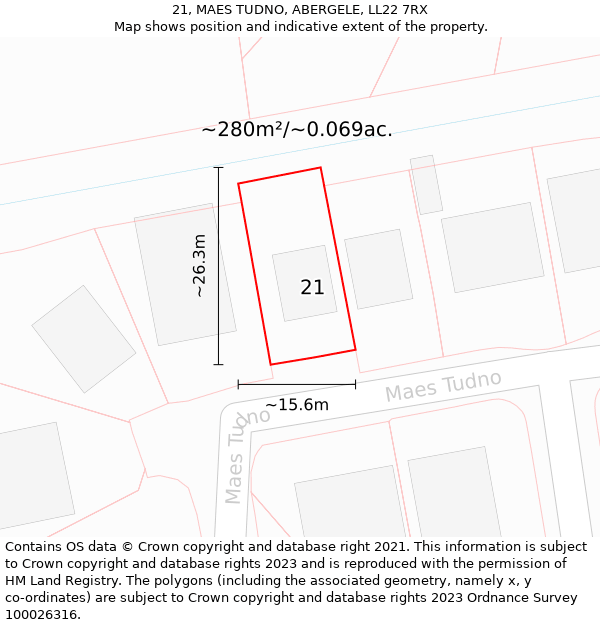 21, MAES TUDNO, ABERGELE, LL22 7RX: Plot and title map