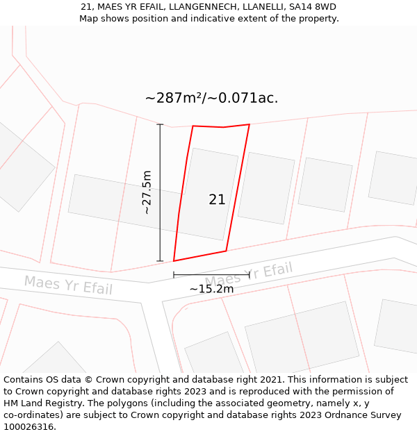 21, MAES YR EFAIL, LLANGENNECH, LLANELLI, SA14 8WD: Plot and title map