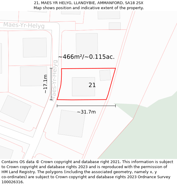 21, MAES YR HELYG, LLANDYBIE, AMMANFORD, SA18 2SX: Plot and title map