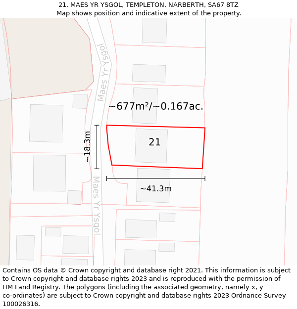 21, MAES YR YSGOL, TEMPLETON, NARBERTH, SA67 8TZ: Plot and title map