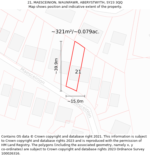 21, MAESCEINION, WAUNFAWR, ABERYSTWYTH, SY23 3QQ: Plot and title map