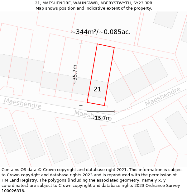 21, MAESHENDRE, WAUNFAWR, ABERYSTWYTH, SY23 3PR: Plot and title map