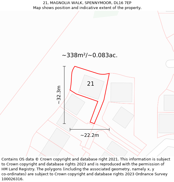 21, MAGNOLIA WALK, SPENNYMOOR, DL16 7EP: Plot and title map