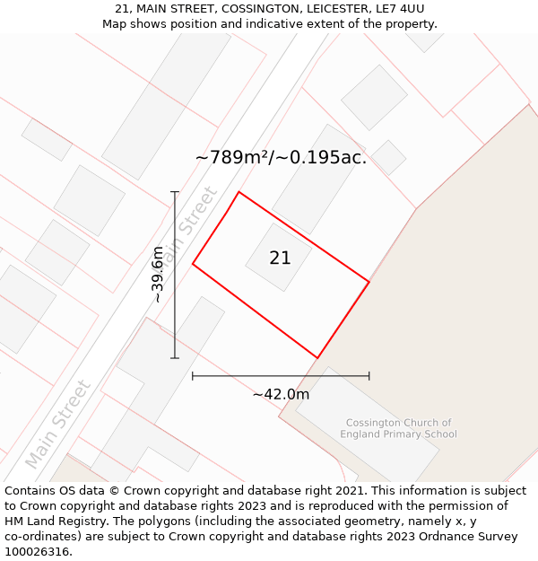 21, MAIN STREET, COSSINGTON, LEICESTER, LE7 4UU: Plot and title map