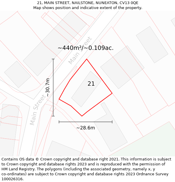 21, MAIN STREET, NAILSTONE, NUNEATON, CV13 0QE: Plot and title map