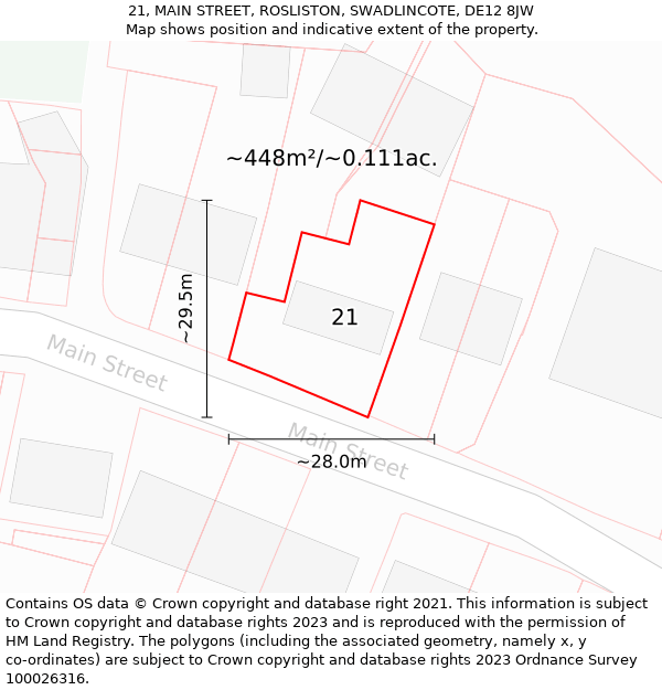 21, MAIN STREET, ROSLISTON, SWADLINCOTE, DE12 8JW: Plot and title map