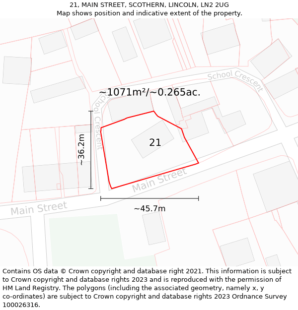 21, MAIN STREET, SCOTHERN, LINCOLN, LN2 2UG: Plot and title map