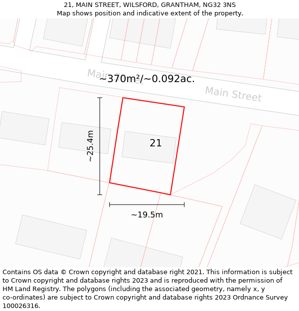 21, MAIN STREET, WILSFORD, GRANTHAM, NG32 3NS: Plot and title map