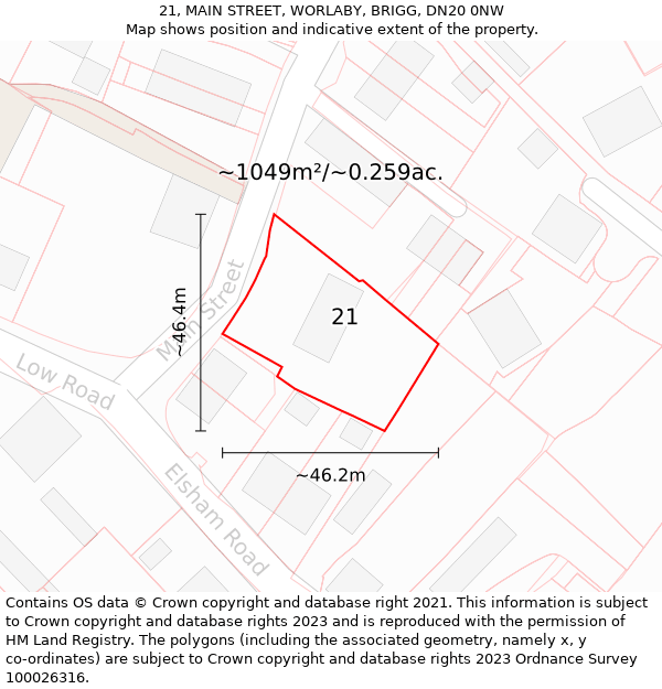 21, MAIN STREET, WORLABY, BRIGG, DN20 0NW: Plot and title map