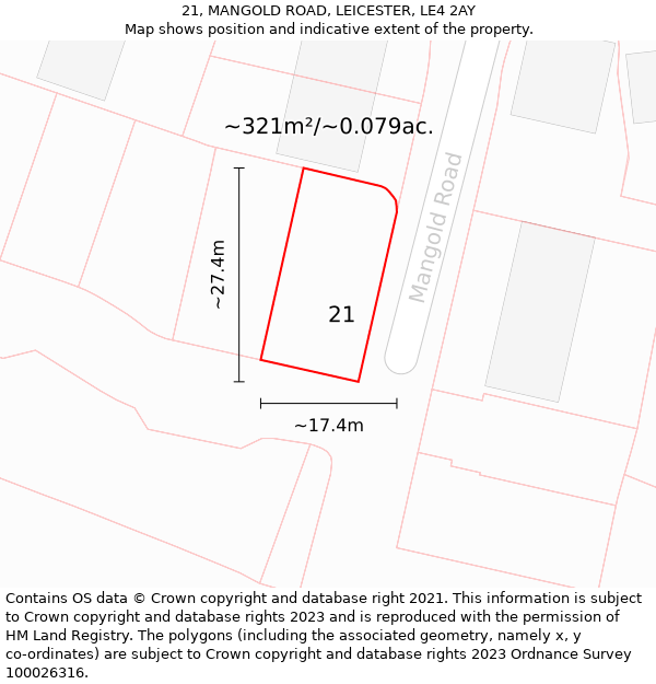 21, MANGOLD ROAD, LEICESTER, LE4 2AY: Plot and title map