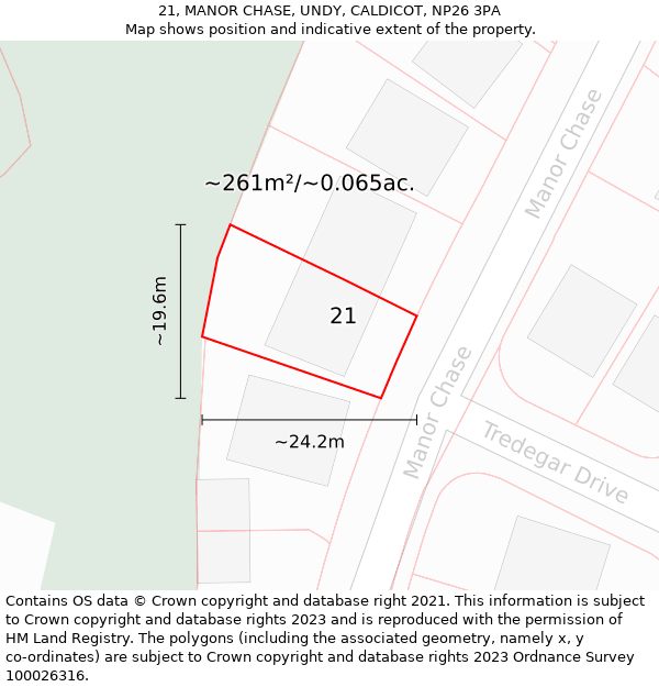 21, MANOR CHASE, UNDY, CALDICOT, NP26 3PA: Plot and title map