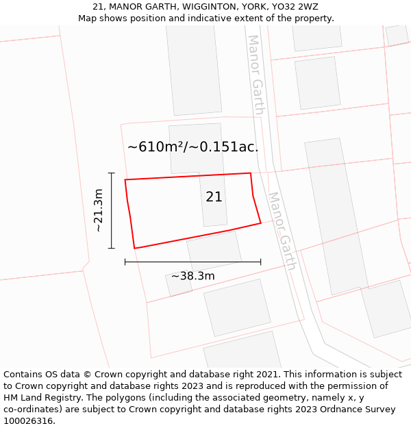 21, MANOR GARTH, WIGGINTON, YORK, YO32 2WZ: Plot and title map