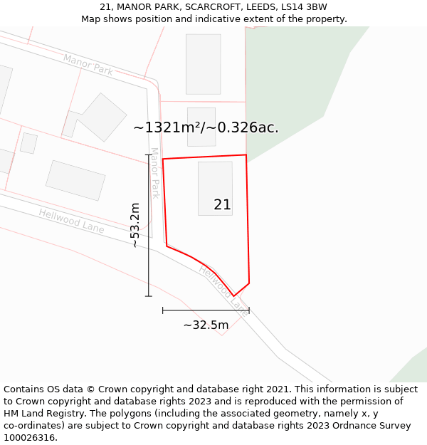 21, MANOR PARK, SCARCROFT, LEEDS, LS14 3BW: Plot and title map