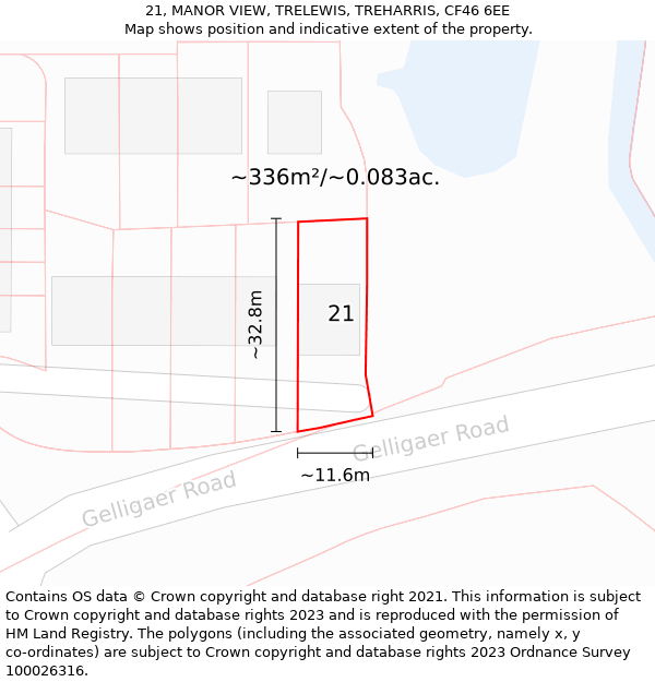 21, MANOR VIEW, TRELEWIS, TREHARRIS, CF46 6EE: Plot and title map