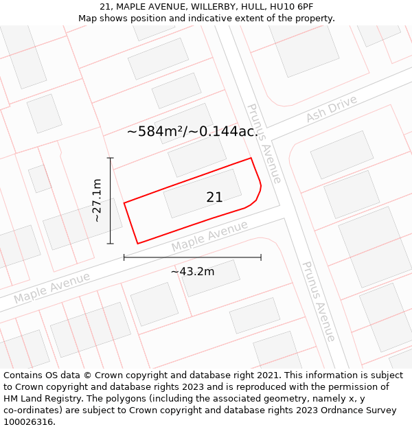 21, MAPLE AVENUE, WILLERBY, HULL, HU10 6PF: Plot and title map