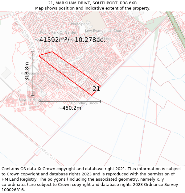 21, MARKHAM DRIVE, SOUTHPORT, PR8 6XR: Plot and title map