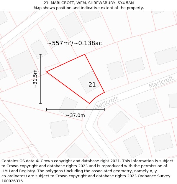 21, MARLCROFT, WEM, SHREWSBURY, SY4 5AN: Plot and title map