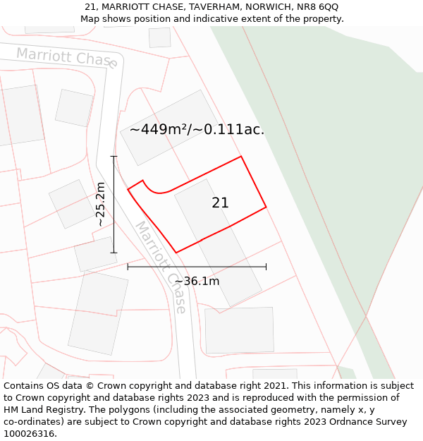 21, MARRIOTT CHASE, TAVERHAM, NORWICH, NR8 6QQ: Plot and title map