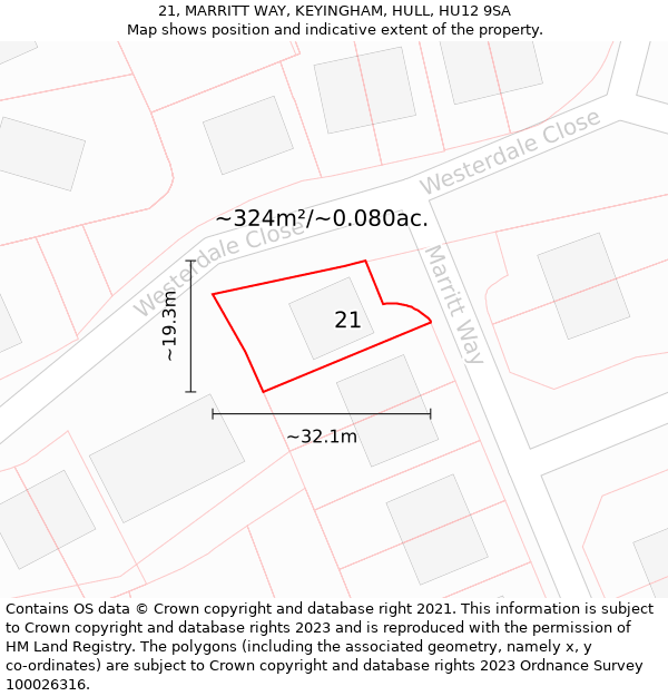 21, MARRITT WAY, KEYINGHAM, HULL, HU12 9SA: Plot and title map