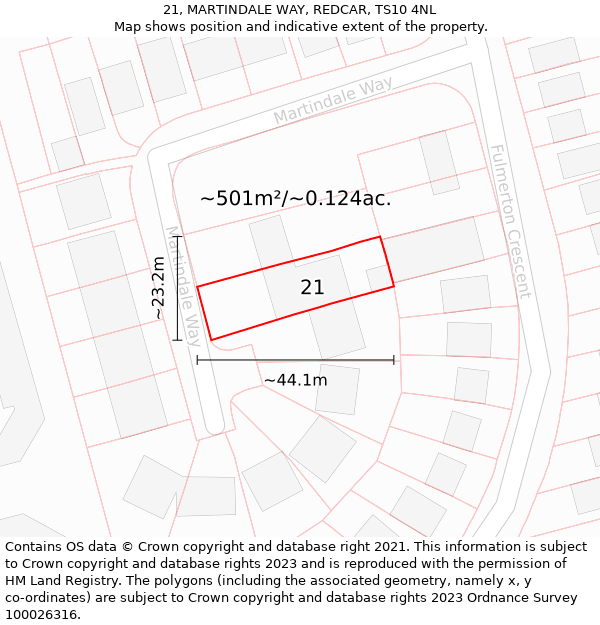 21, MARTINDALE WAY, REDCAR, TS10 4NL: Plot and title map