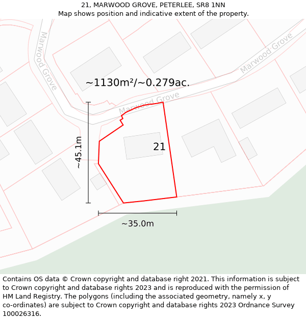 21, MARWOOD GROVE, PETERLEE, SR8 1NN: Plot and title map