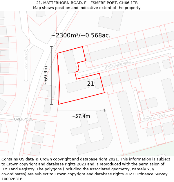 21, MATTERHORN ROAD, ELLESMERE PORT, CH66 1TR: Plot and title map