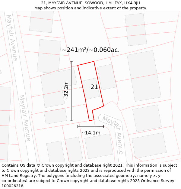 21, MAYFAIR AVENUE, SOWOOD, HALIFAX, HX4 9JH: Plot and title map