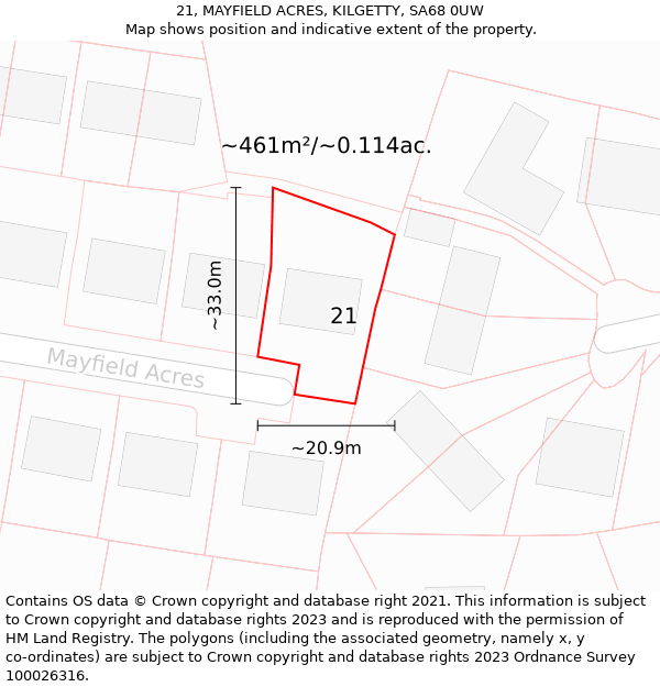 21, MAYFIELD ACRES, KILGETTY, SA68 0UW: Plot and title map