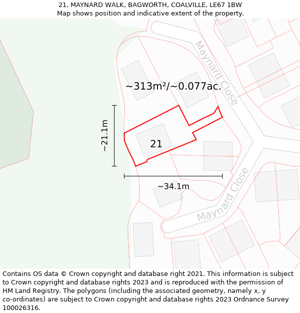 21, MAYNARD WALK, BAGWORTH, COALVILLE, LE67 1BW: Plot and title map