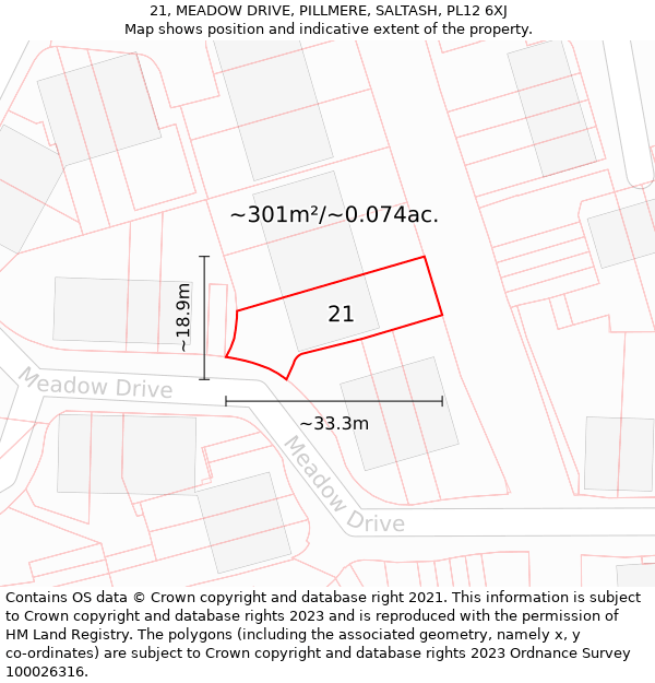 21, MEADOW DRIVE, PILLMERE, SALTASH, PL12 6XJ: Plot and title map