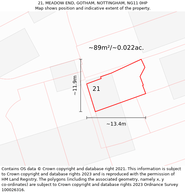 21, MEADOW END, GOTHAM, NOTTINGHAM, NG11 0HP: Plot and title map