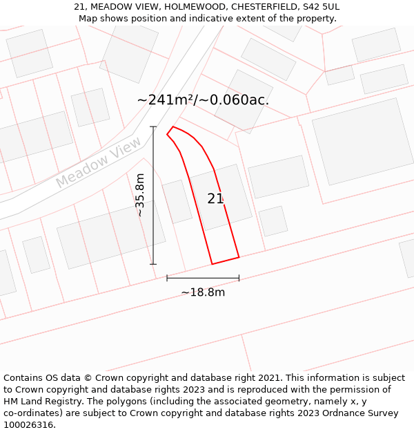 21, MEADOW VIEW, HOLMEWOOD, CHESTERFIELD, S42 5UL: Plot and title map
