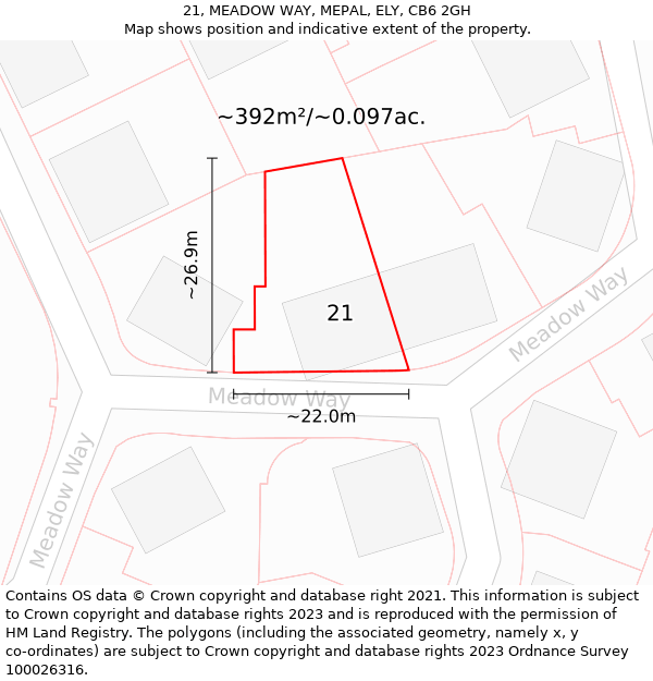 21, MEADOW WAY, MEPAL, ELY, CB6 2GH: Plot and title map