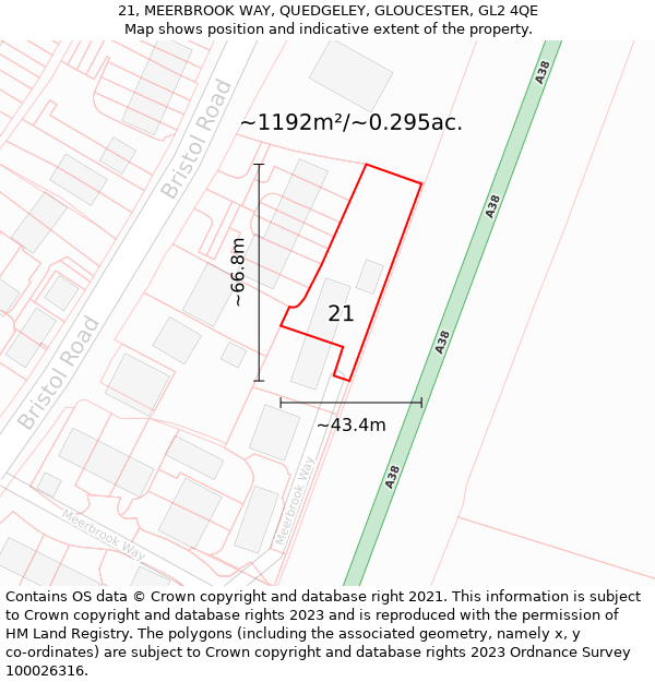 21, MEERBROOK WAY, QUEDGELEY, GLOUCESTER, GL2 4QE: Plot and title map