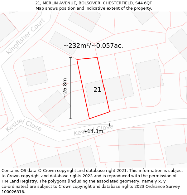 21, MERLIN AVENUE, BOLSOVER, CHESTERFIELD, S44 6QF: Plot and title map