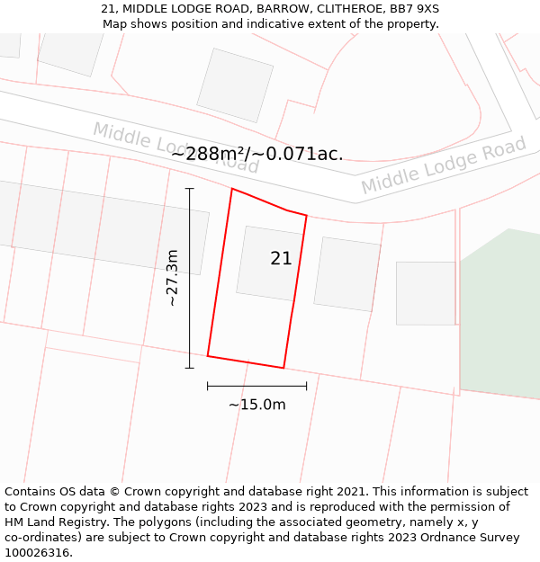 21, MIDDLE LODGE ROAD, BARROW, CLITHEROE, BB7 9XS: Plot and title map