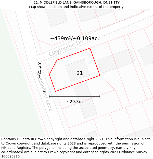 21, MIDDLEFIELD LANE, GAINSBOROUGH, DN21 1TY: Plot and title map